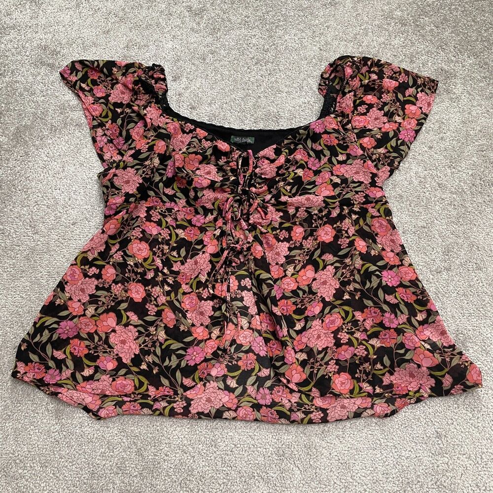 Wild Fable Floral Top Womens XXL Multi Sweetheart Flutter Sheer Casual Blouse